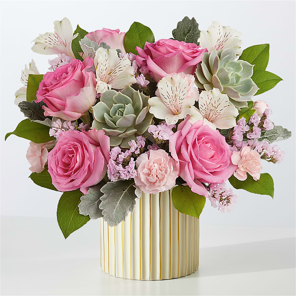Dusty Rose Bouquet with Ivory Vase – Dickson Florist, Dickson TN