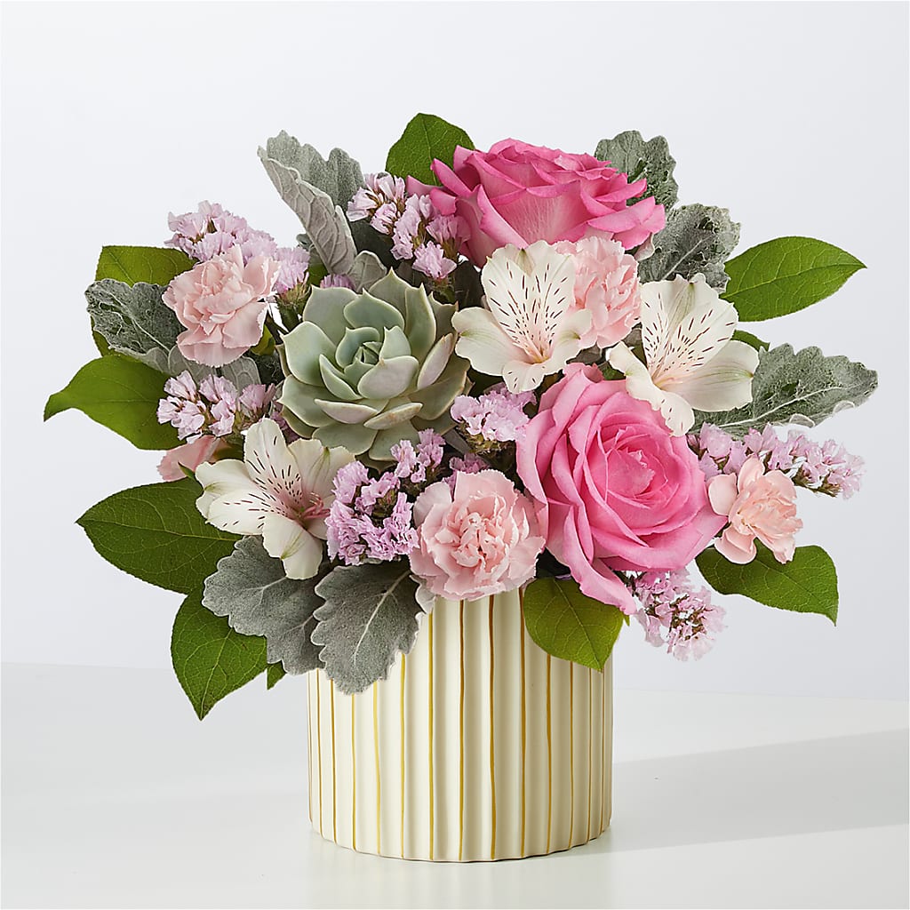 Dusty Rose Bouquet with Ivory Vase – Dickson Florist, Dickson TN