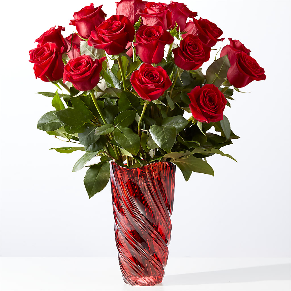 Classic Love Red Rose Bouquet with Luxe Swirl Vase – Dickson Florist, Dickson TN