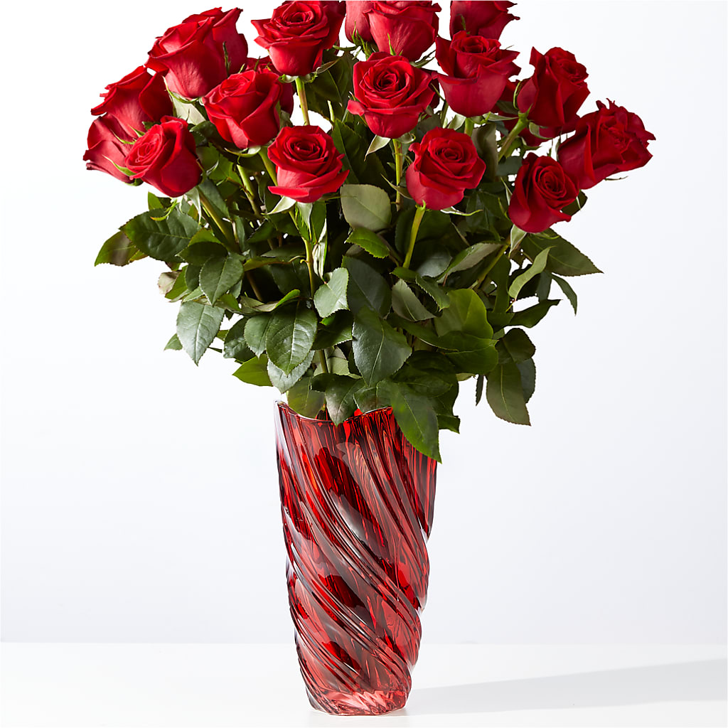 Classic Love Red Rose Bouquet with Luxe Swirl Vase – Dickson Florist, Dickson TN