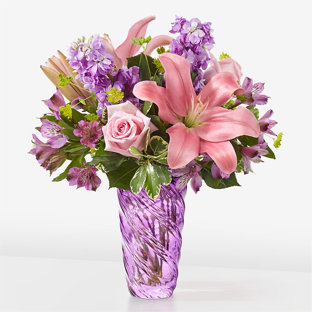 Precious Petals Bouquet with Luxe Swirl Vase – Dickson Florist, Dickson TN