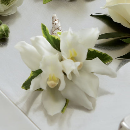 White Mini Cymbidium Boutonniere –  Dickson Florist, Dickson TN